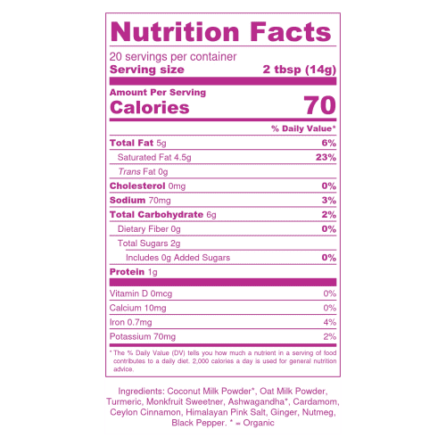 KGTurmericLatte NutritionLabel Sq