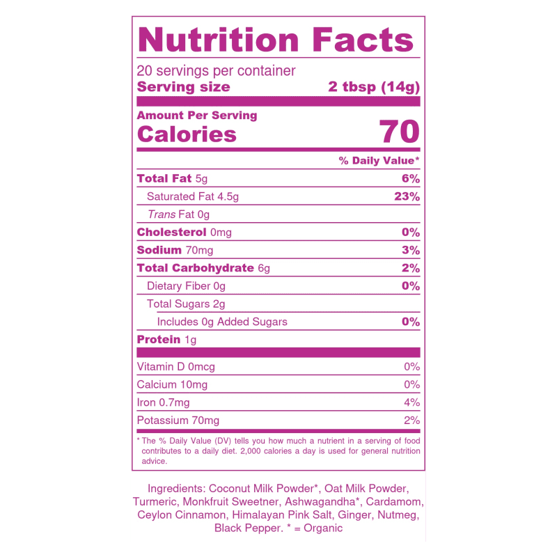 KGTurmericLatte NutritionLabel Sq